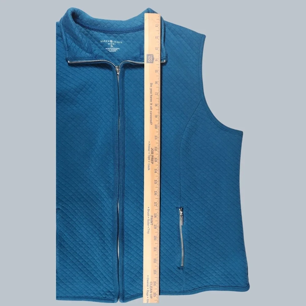 Karen Scott Sport Quilted Vest Women XL Blue Full Zip Sleeveless Mock Neck
